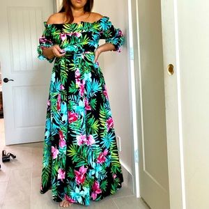 Off the shoulder ruffled tropical print dress - NY & co